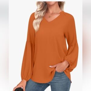 XUZHU Womens Tunic V Neck Blouse Long Sleeve Loose Fit size Medium NWT